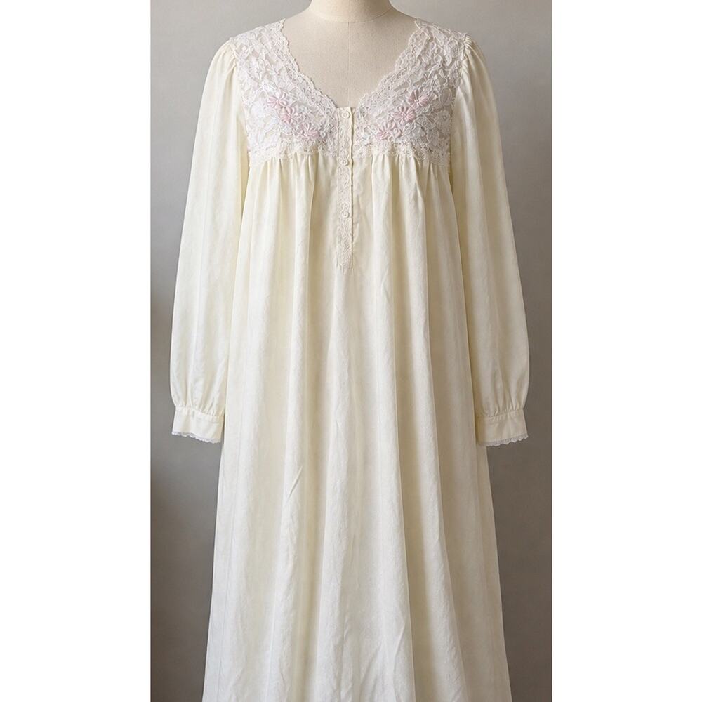 VtG Sara Beth L/S Pastel Yellow Nightgown Cottagecore Granny Lace Maxi Women L